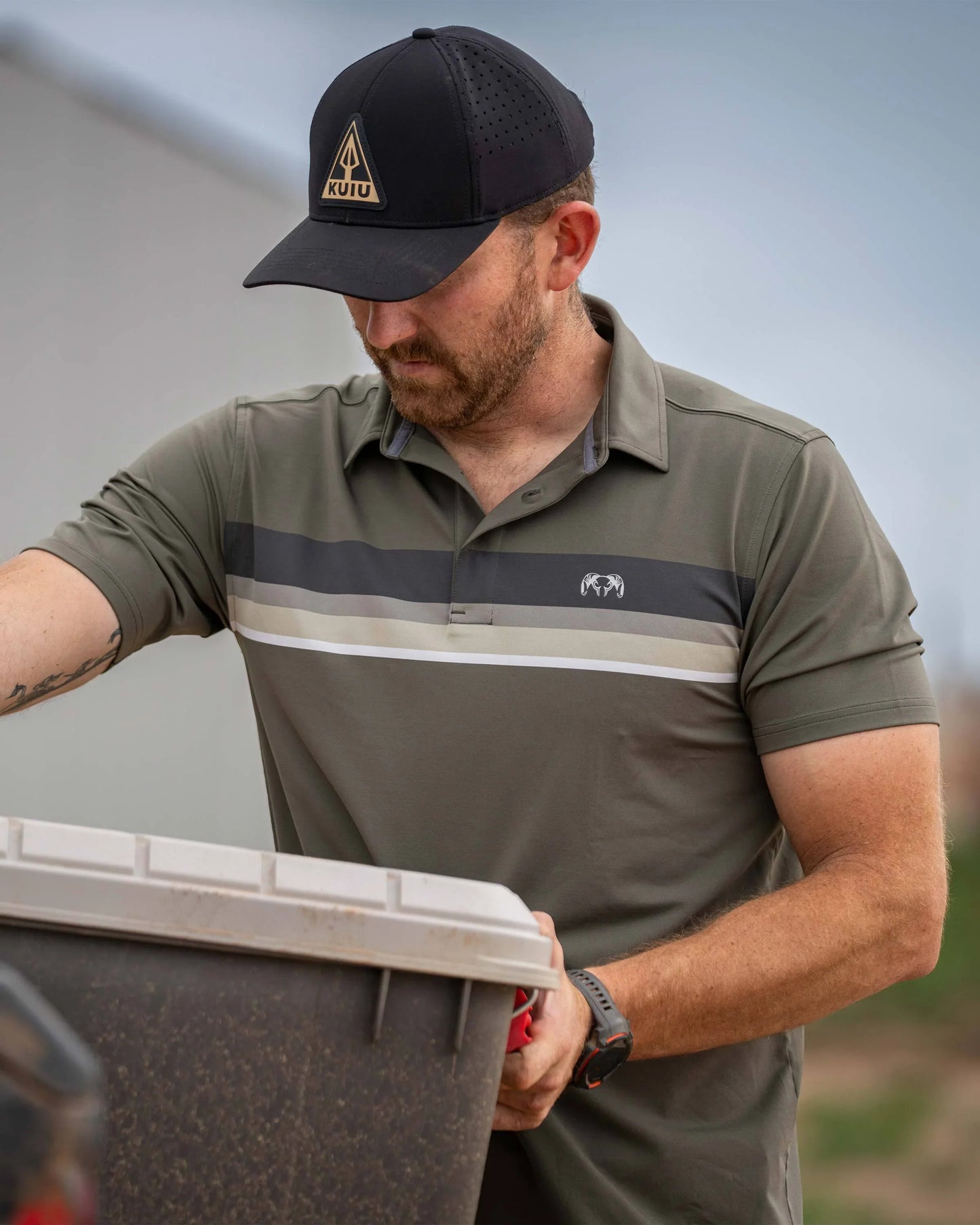 KUIU Performance Polo Stripe | Steel Blue Chest Stripe