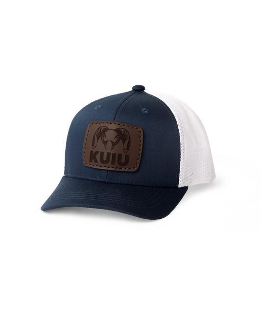 Youth Leather Patch Mesh Back Hat | Navy/White