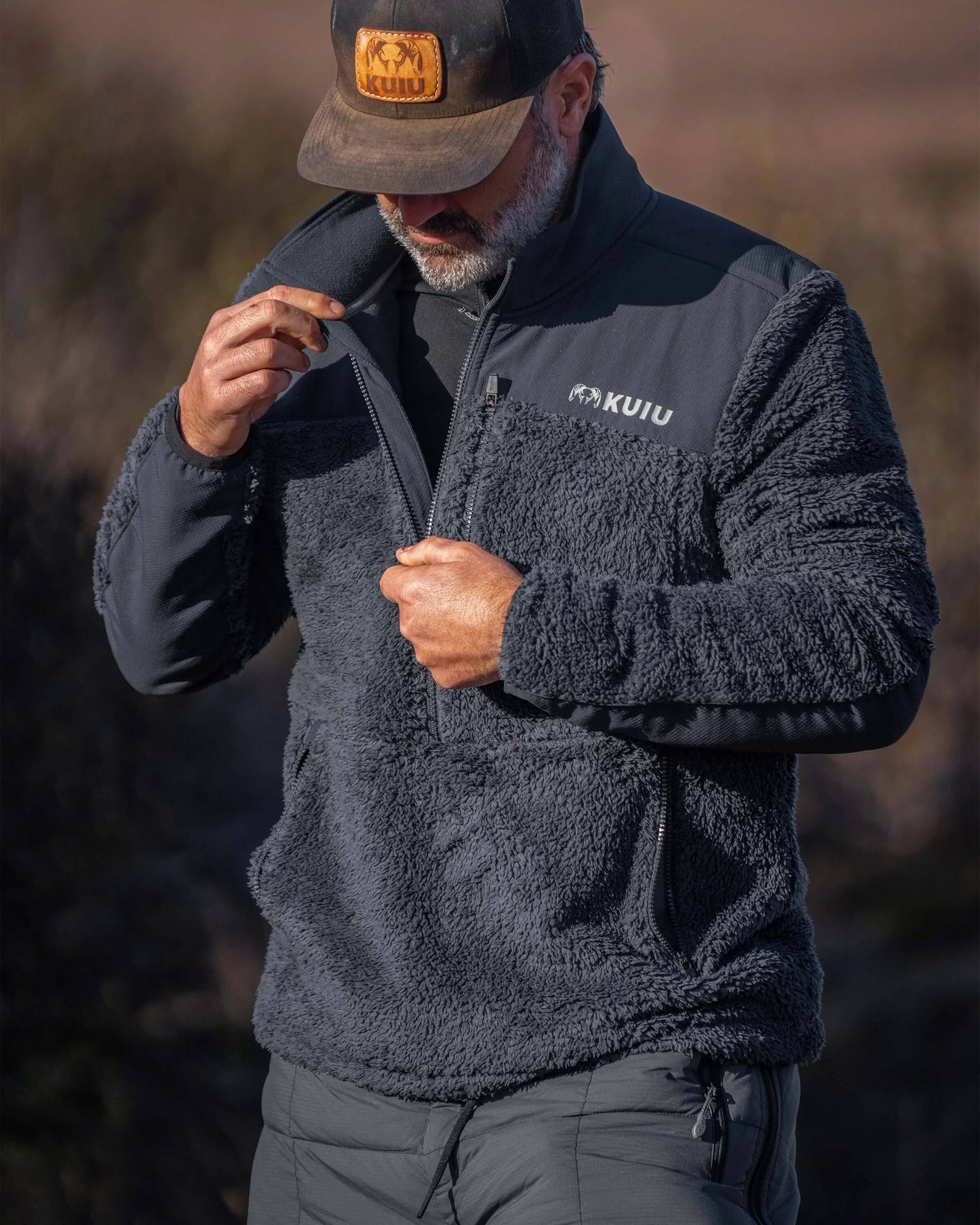 Sherpa Fleece Zip Pullover | Grizzly